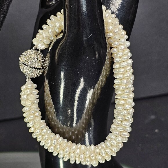 Authentic Freshwater Pearl Necklace And Bracelet Set Diamond ? Clasps VTG Read - Picture 3 of 13